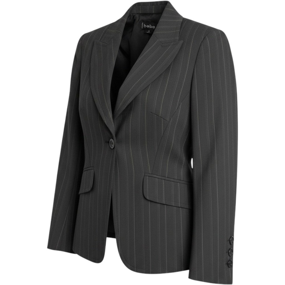Bebe Womens Black Pinstripe Single Button Blazer Jacket Size 4 Made in USA